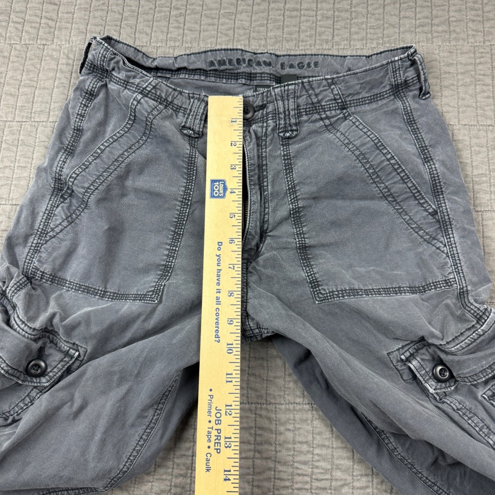 American Eagle Women 6 Regular Gray Cargo Pants Wide Leg Stretch Distressed - Picture 10 of 13